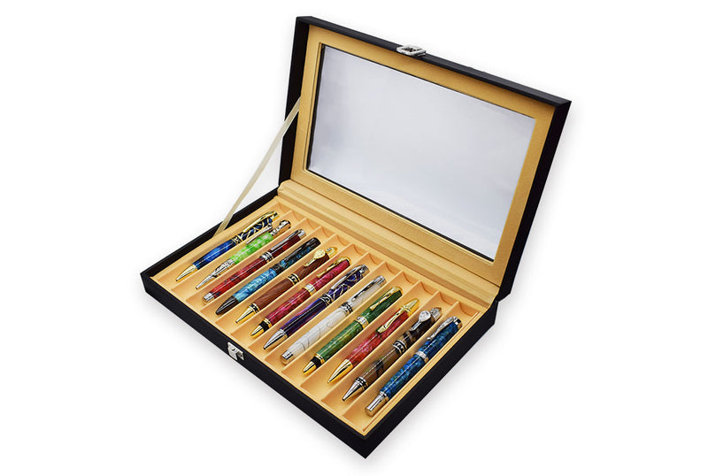 12 Pen Black Leather Display Box