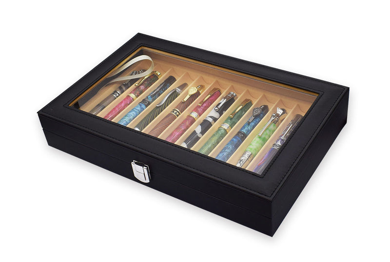 12 Pen Black Leather Display Box